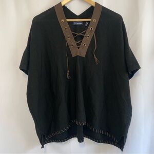 525 American Black 100% Merino Wool Poncho Sweater Size XS/S